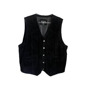 Cowboy Cody James Vest Mens 2XL Black Suede Leather Western Snap Pockets Lined